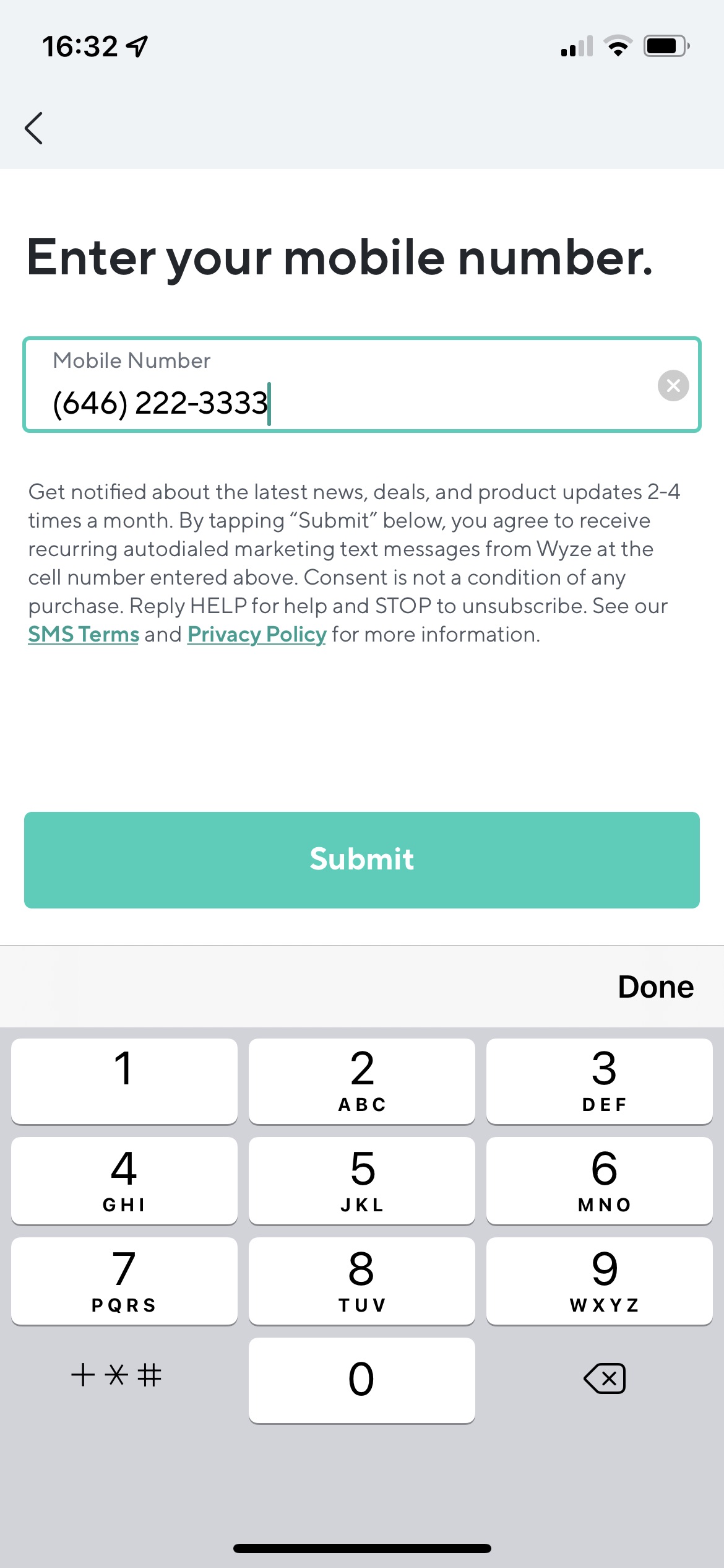 Short Code Wyze text messaging