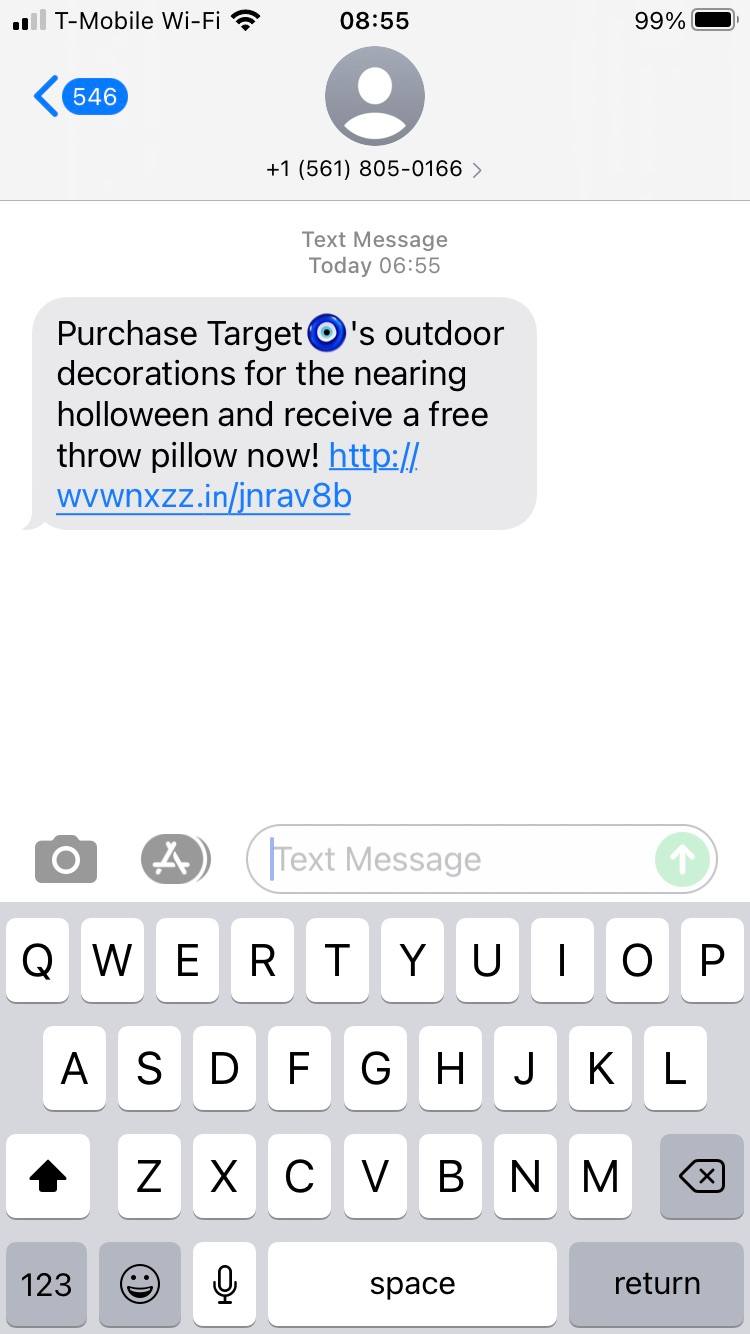 Long Code Claiming it is Target Stores (it not the official) text messaging