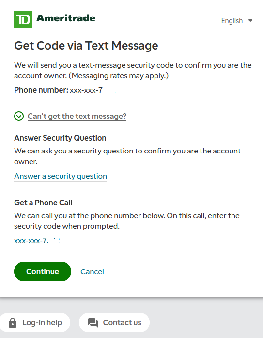 Short Code TD Ameritrade text messaging