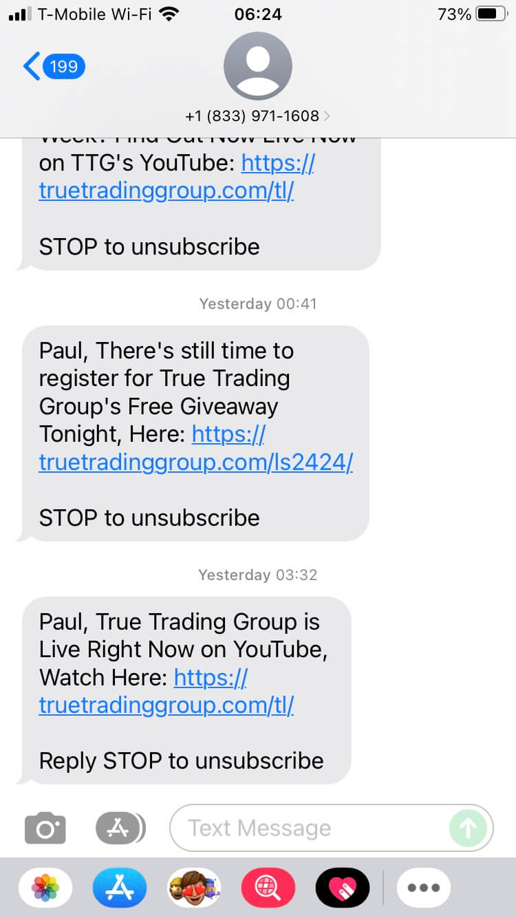 Long Code True Trading Group text messaging