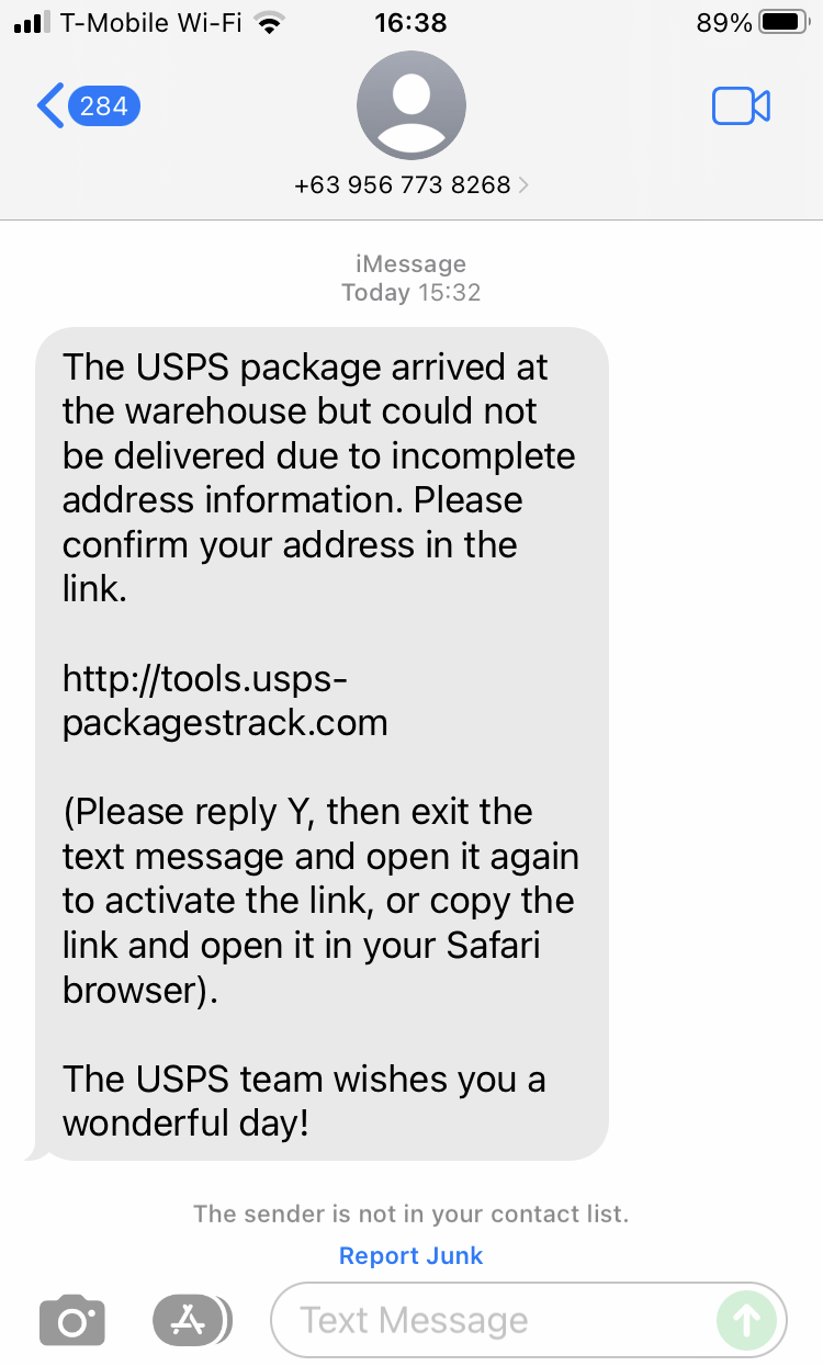 Long Code USPS - SPAM text messaging