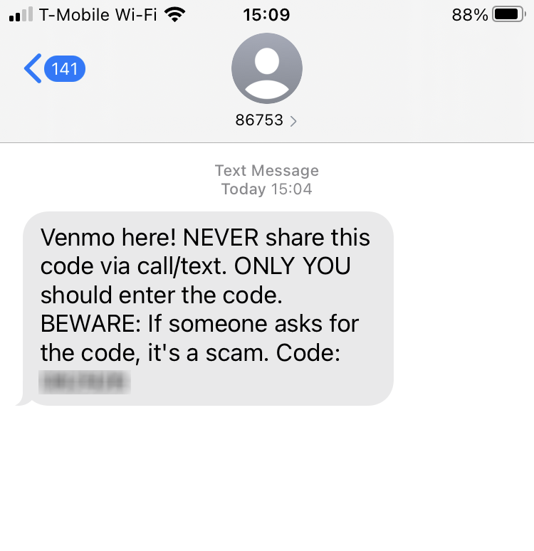 Short Code Venmo text messaging