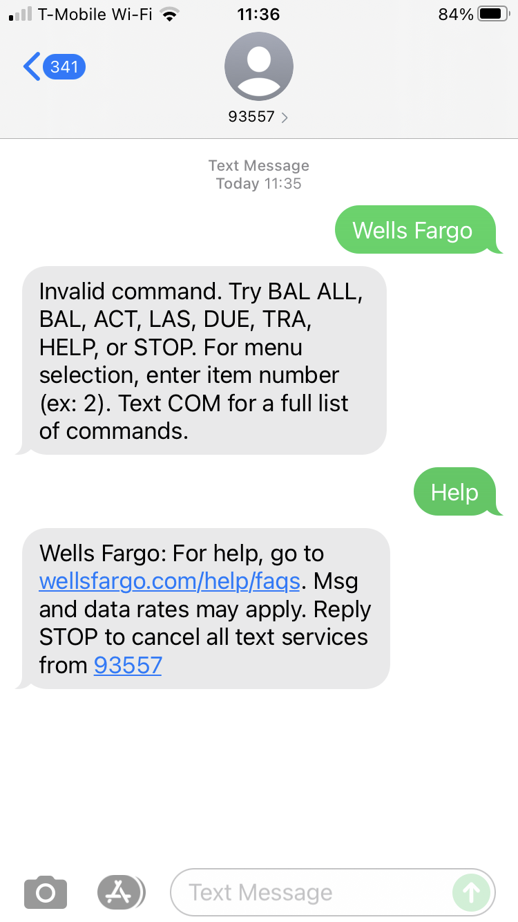 Short Code Wells Fargo text messaging