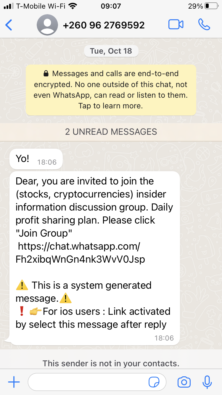 Long Code Crypto Scam text messaging
