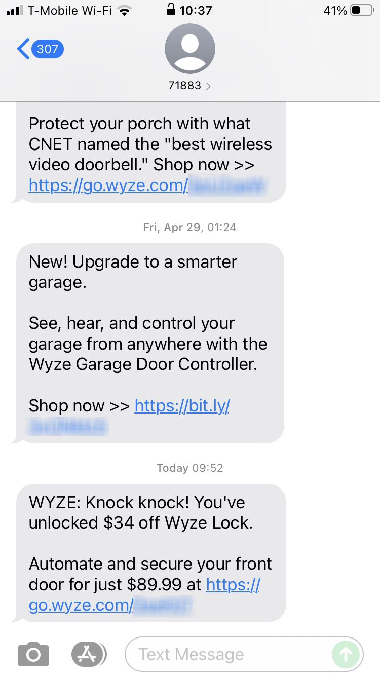 Short Code Wyze text messaging