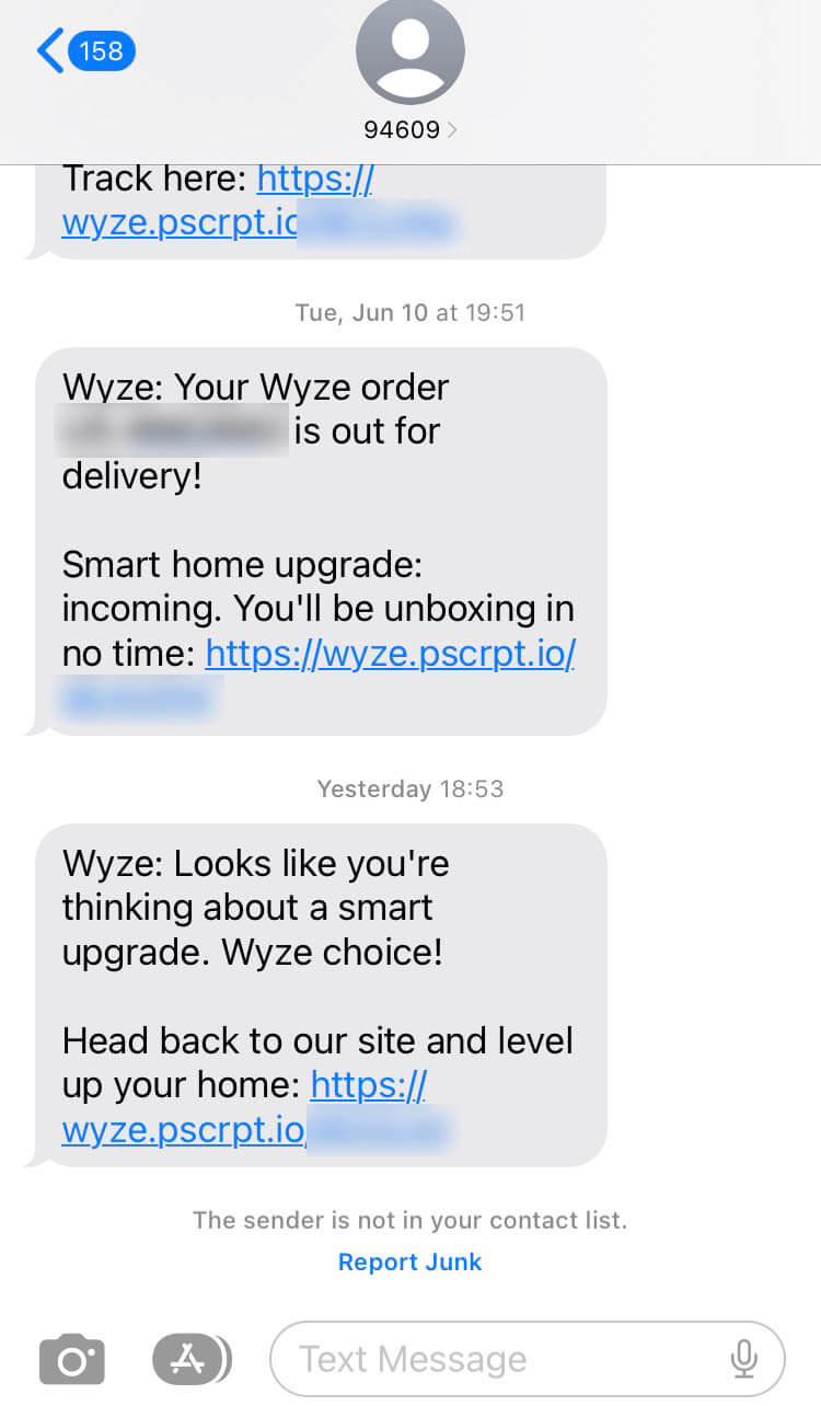 Short Code Wyze text messaging