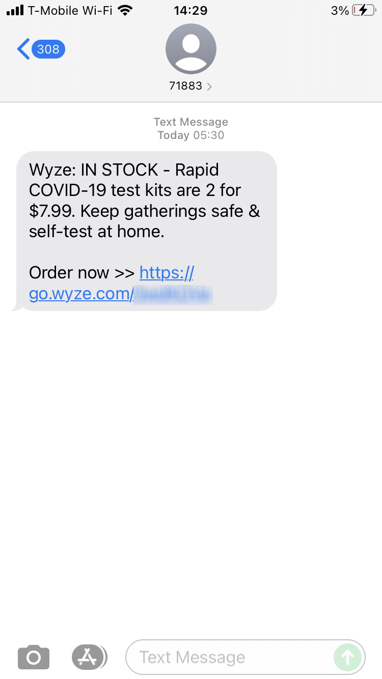 Short Code Wyze text messaging