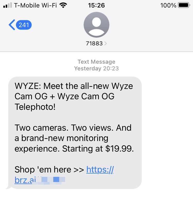 Short Code Wyze text messaging