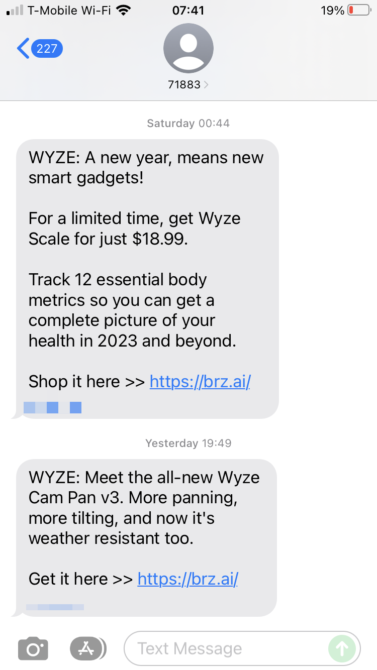 Short Code Wyze text messaging