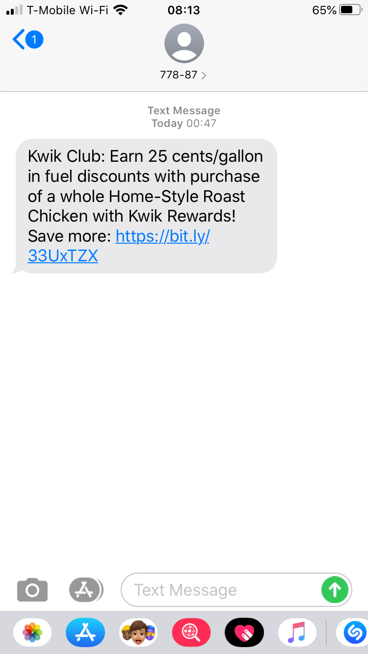 Short Code Kwik Trip/Kwik Star text messaging