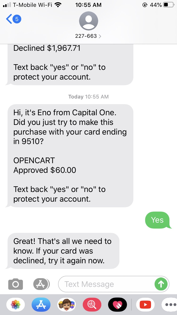 Short Code Capital One Financial Corporation text messaging