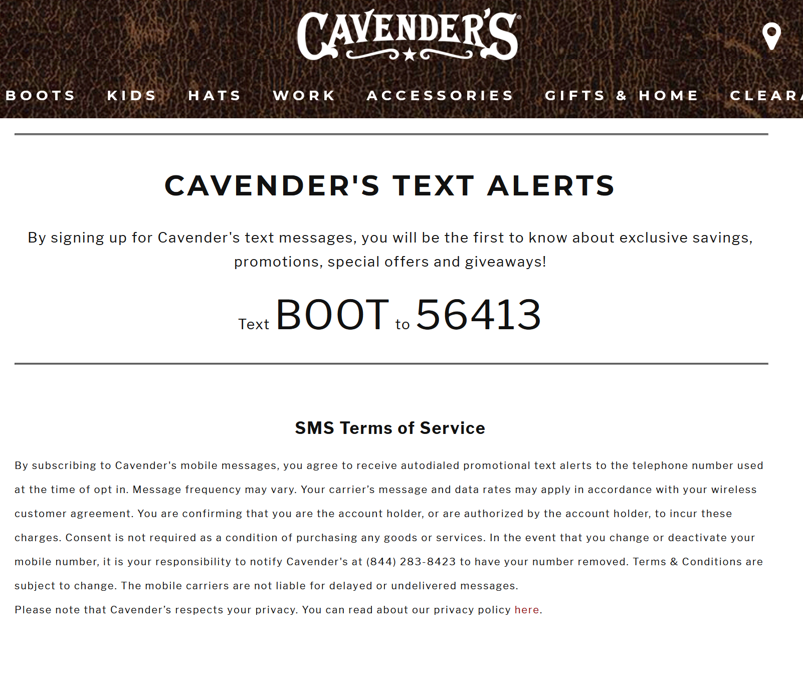 Short Code Cavender Investment Properties, Ltd text messaging