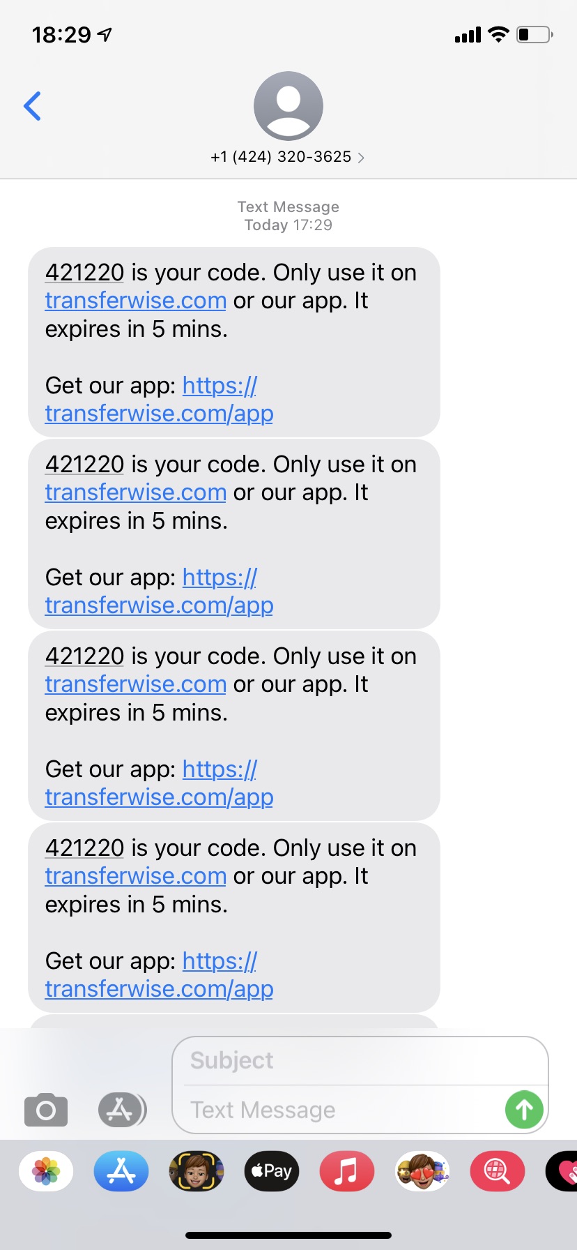Short Code TransferWise text messaging